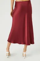 Women's Picot-Trim Satin Midi Skirt in Burgundy Medium