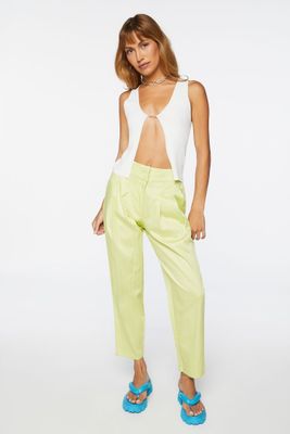 Women's Pleated High-Rise Pants in Lime Large