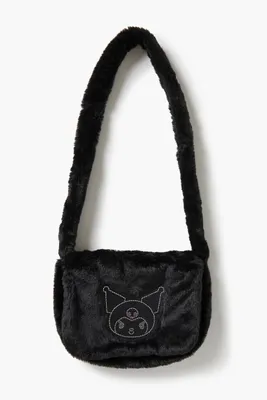 Women's Faux Fur Kuromi Crossbody Bag in Black