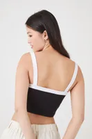 Women's Side-Striped Cropped Tank Top in Black/White Medium