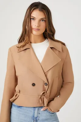 Women's Cropped Double-Breasted Jacket in Tan Small