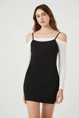 Women's Off-the-Shoulder Cami Combo Dress in Black/White Small