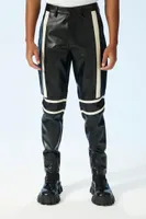 Men Faux Leather Striped-Trim Pants in Black, 33