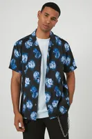 Men Satin Floral Print Shirt in Black Large