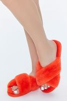 Women's Plush Open-Toe Crisscross Slippers in Orange Small