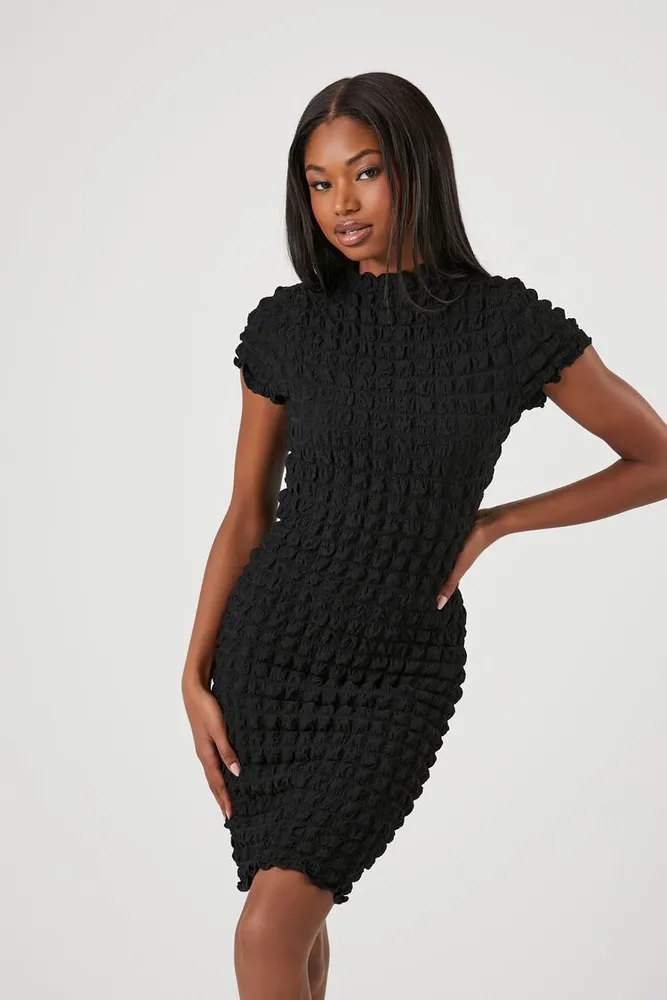 Women's Popcorn Knit Mini Dress in Black Medium