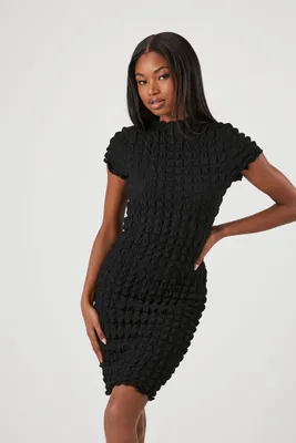 Women's Popcorn Knit Mini Dress in Black Large