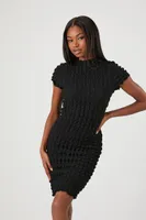 Women's Popcorn Knit Mini Dress in Black, XL