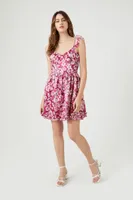 Women's Floral Print Ruffle Mini Dress in Pink, XL