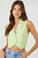 Women's Notched Lapel Cropped Vest in Pistachio Large