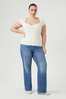 Women's Ribbed Knit T-Shirt in Vanilla, 1X