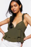 Women's Layered Flounce Tank Top in Olive Small