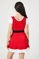 Women's Tinsel Garland Santa Mini Dress in Red, XL