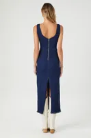 Women's Frayed Denim Maxi Dress in Dark Denim Small