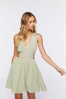 Women's Plunging Cutout Mini Dress in Sage Large