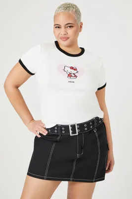 Women's Twill Belted Mini Skirt in Black/White, 0X