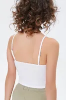 Women's Ribbed Lace-Trim Cami in White Medium