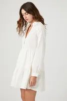 Women's Poplin Tiered Mini Shirt Dress in White Medium