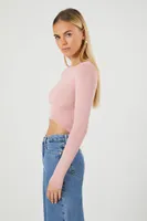 Women's Cropped Rib-Knit Sweater in Pale Mauve, XL