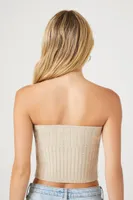 Women's Glitter Sweater-Knit Tube Top in Oatmeal, XL