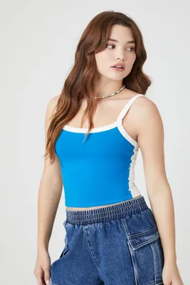 Women's Colorblock Cropped Cami in Blue/White Medium