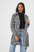 Women's Gingham Plaid Longline Belted Coat Black/White