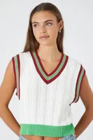 Women's Varsity-Striped Sweater Vest in White Medium