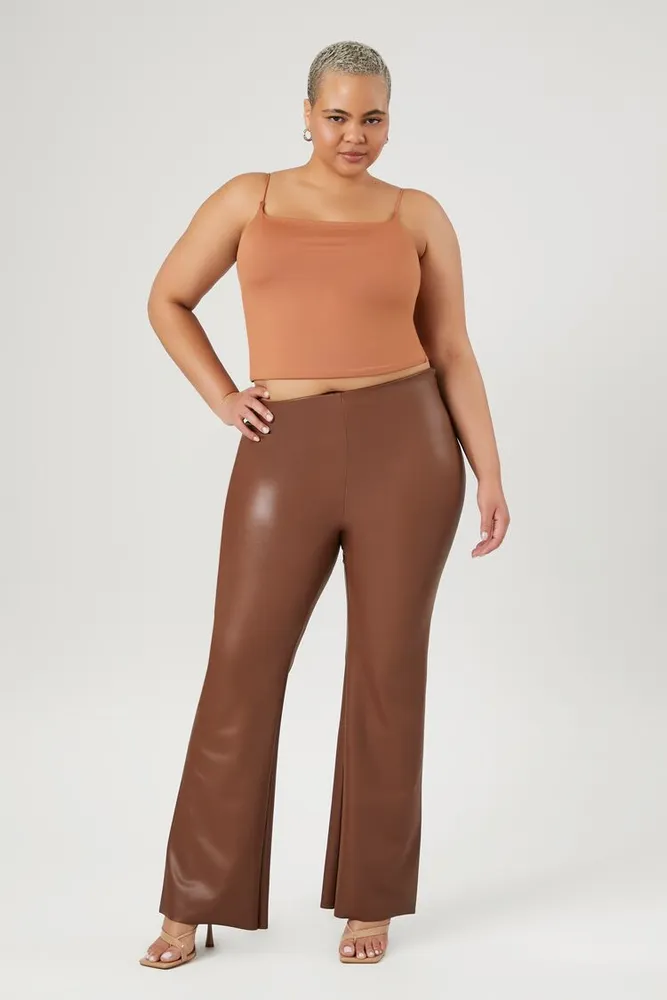 Women's Faux Leather Flare Pants in Chocolate, 0X