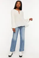 Women's Pleated Peasant-Sleeve Top in Vanilla Small