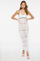 Women's Crochet Semi-Sheer Midi Dress in Cream Medium