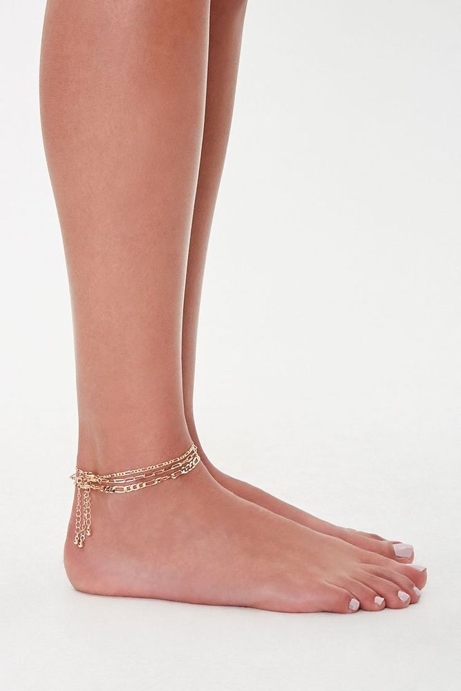 Women's Figaro Chain Anklet Set in Gold