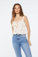 Women's Floral Print Crop Top in Ivory Large