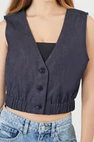 Women's Cropped Button-Up Vest in Dark Denim Medium