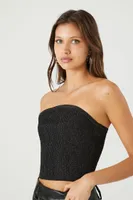 Women's Cropped Sweater-Knit Tube Top in Black, XS