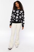 Women's Happy Face Crew Sweater in Black/White Medium