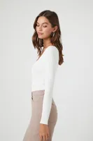 Women's Sweater-Knit Half-Zip Bodysuit in White Small