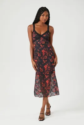 Women's Floral Lace-Trim Midi Dress