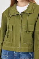 Women's Cargo Pocket Twill Jacket in Olive Small