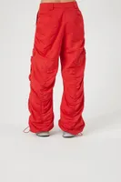 Women's Ruched Wide-Leg Cargo Pants in Red Small