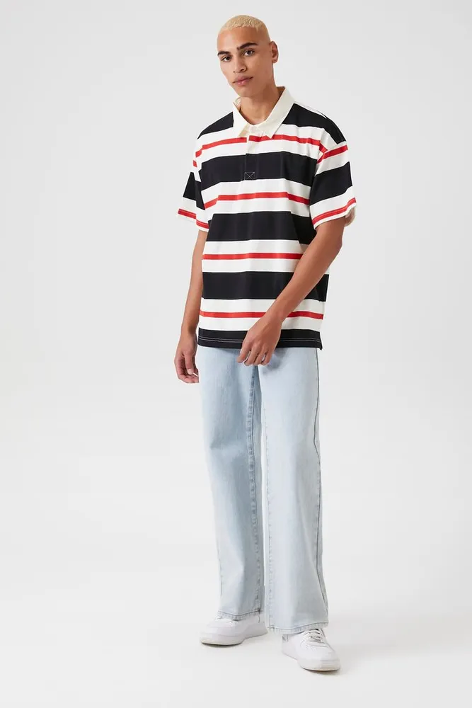 Men Striped Polo Shirt in Black Medium