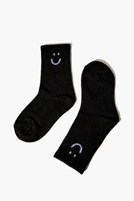 Kids Happy Face Graphic Crew Socks (Girls + Boys) in Black/White