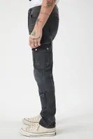 Men Slim-Fit Mid-Rise Cargo Jeans in Washed Black, 36