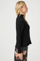 Women's Rib-Knit Mock Neck Sweater in Black Small