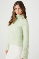 Women's Ribbed Turtleneck Sweater in Green Large