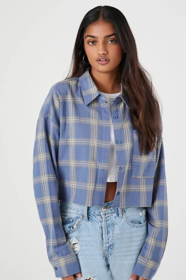 Forever 21 Women's Happy Face Graphic Plaid Flannel Shirt in Blue Small | MainPlace Mall Forever 21 Women's Happy Face Graphic Plaid Flannel Shirt in Blue Small | MainPlace Mall
