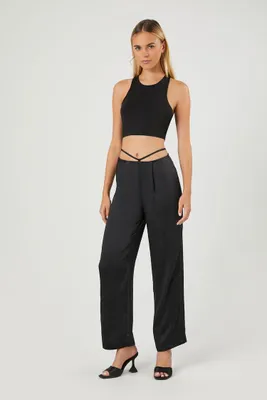 Women's Satin Strappy Mid-Rise Pants in Black Medium