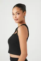 Women's Ribbed One-Shoulder Cutout Top in Black Small