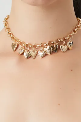 Women's Heart Charm Choker Necklace in Gold