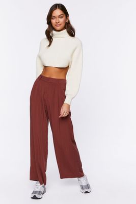 Women's Wide-Leg Pleated Pants in Brown Medium