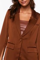 Women's Satin Single-Breasted Blazer in Light Brown Medium